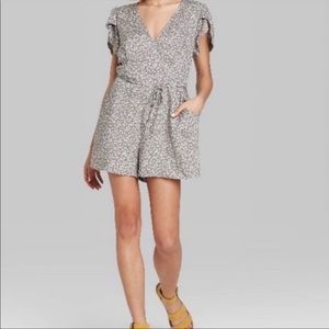 Wild Fable Grey Pink Short Sleeve Floral Romper